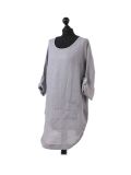 talian Leopard Print Ribbed Sides Linen Lagenlook Top-Silver side