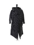 talian Zebra Print Asymmetrical Wrap Over Woolen Lagenlook Coat -Black