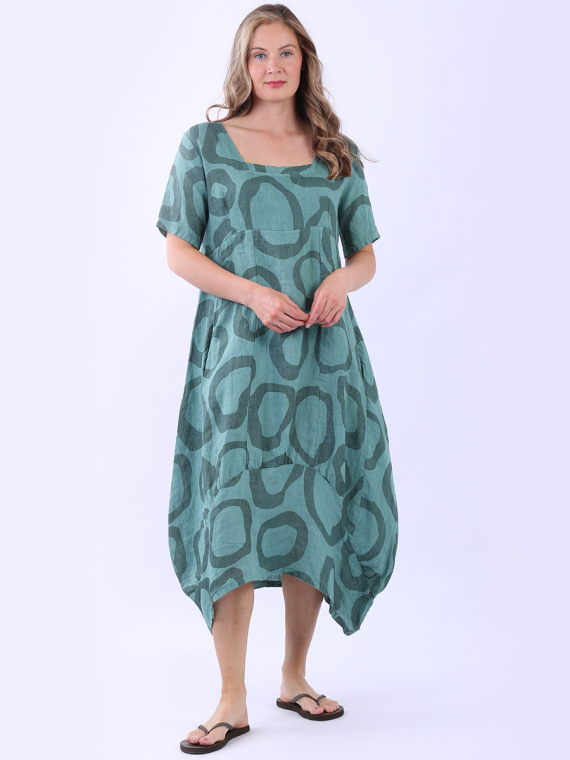 Circle Print Linen Dress