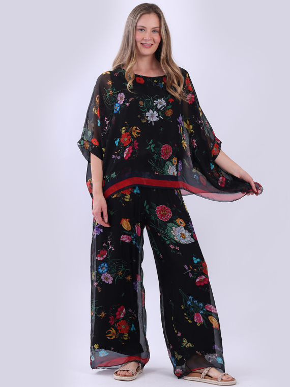 Floral Batwing Silk Tunic Top