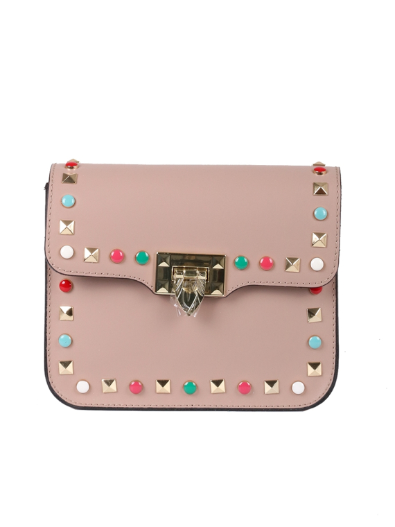 Italian Beaded Leather Shoulder Bag-Nude 
