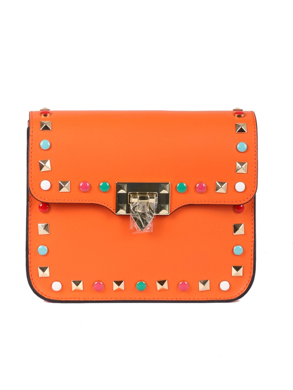 Italian Beaded Leather Shoulder Bag-Orange