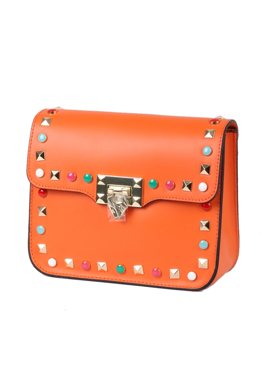 Italian Beaded Leather Shoulder Bag-Orange side