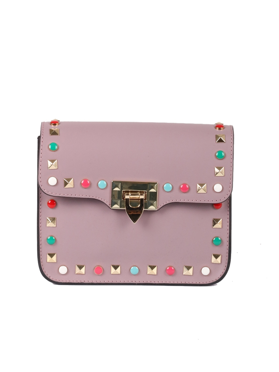 Italian Beaded Leather Shoulder Bag-Pink