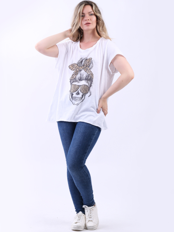 Wholesale Italian Camo Skull Print Baggy Cotton T Shirt
