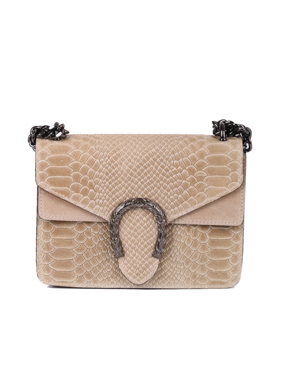 Italian Crocodile Print Chain Shoulder Strap Leather Bag-beige
