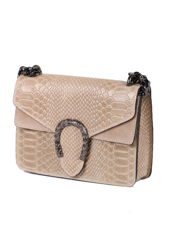 Italian Crocodile Print Chain Shoulder Strap Leather Bag-beige side