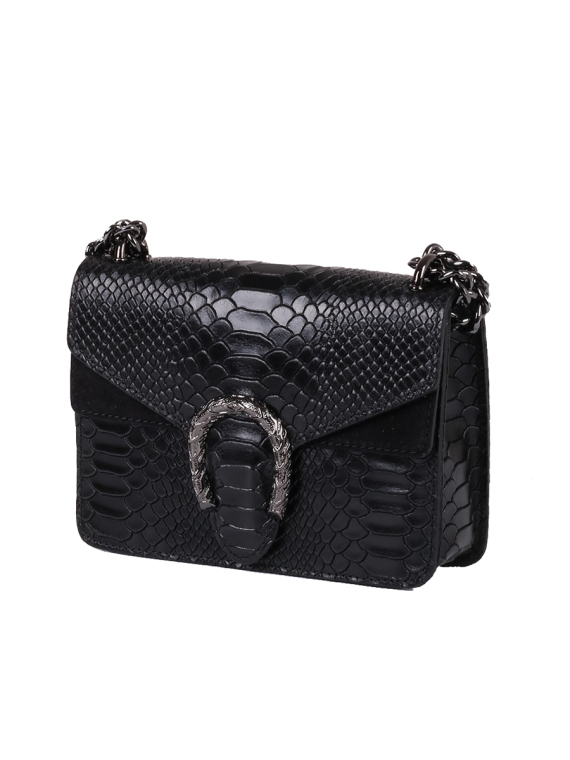 Italian Crocodile Print Chain Shoulder Strap Leather Bag-Black side