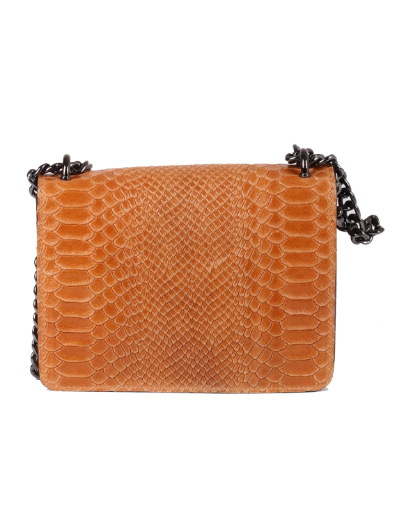 Italian Crocodile Print Chain Shoulder Strap Leather Bag-Camel back