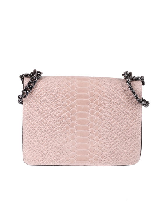Italian Crocodile Print Chain Shoulder Strap Leather Bag-Nude back