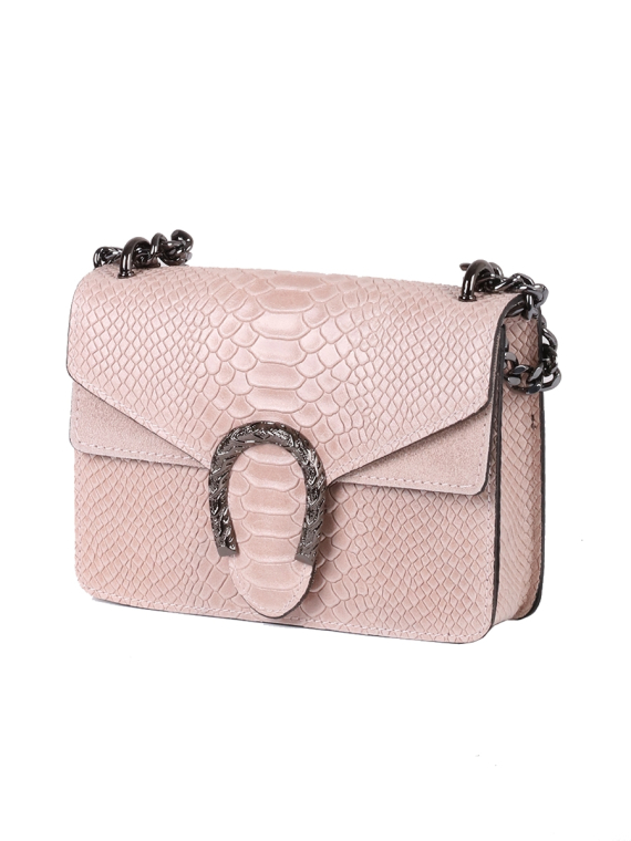 Italian Crocodile Print Chain Shoulder Strap Leather Bag-Nude side