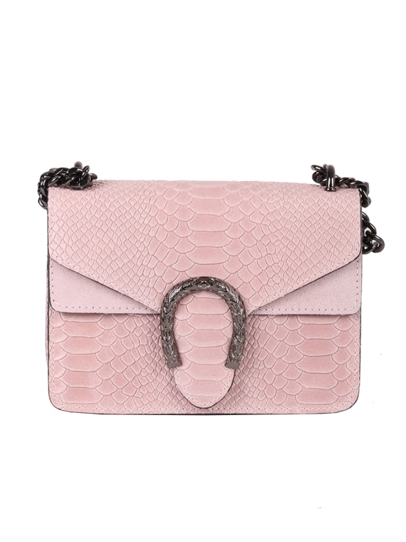 Italian Crocodile Print Chain Shoulder Strap Leather Bag-Pink
