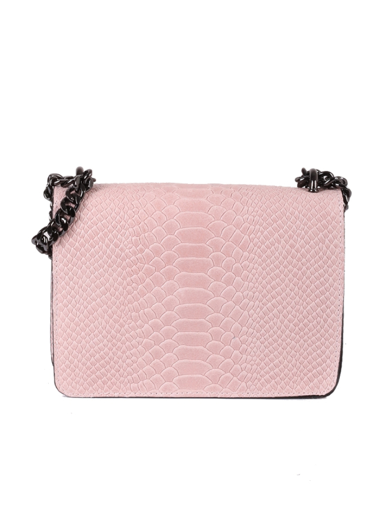 Italian Crocodile Print Chain Shoulder Strap Leather Bag-Pink back