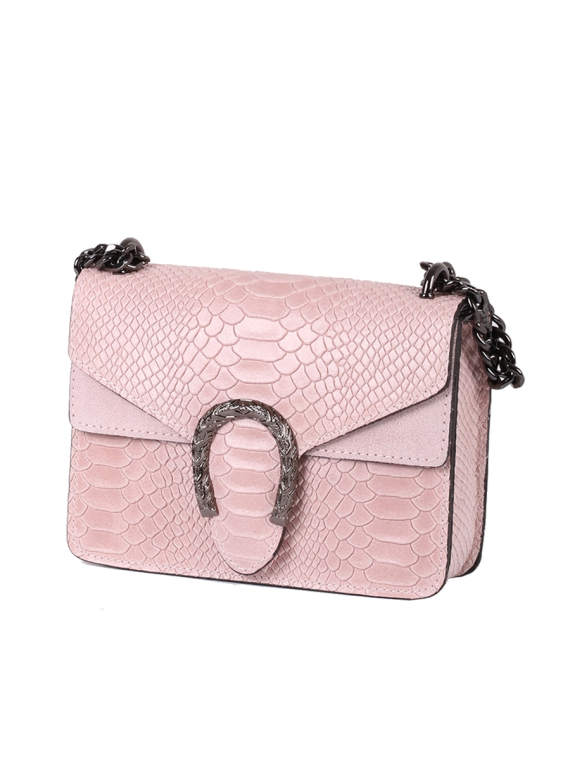Italian Crocodile Print Chain Shoulder Strap Leather Bag-Pink side