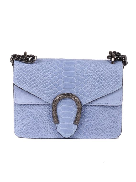 Italian Crocodile Print Chain Shoulder Strap Leather Bag-Sky blue