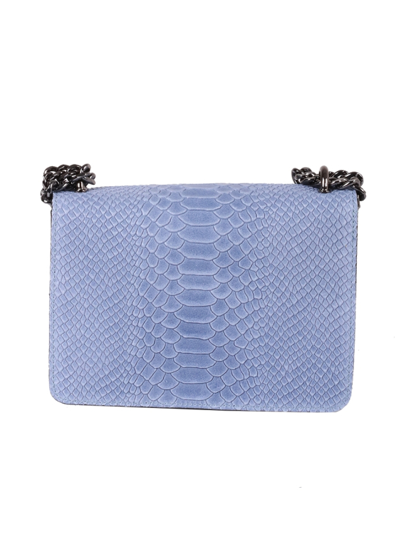 Italian Crocodile Print Chain Shoulder Strap Leather Bag-sky blue back