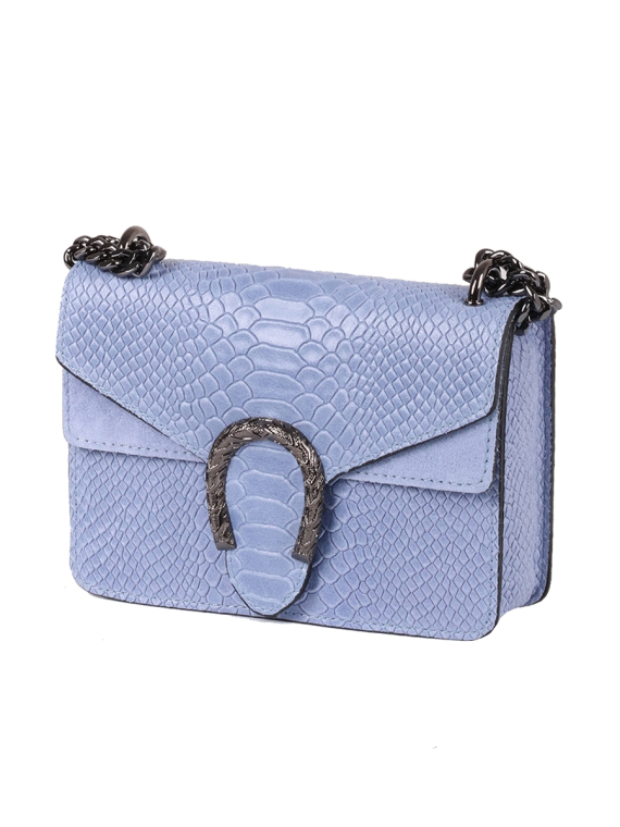 Italian Crocodile Print Chain Shoulder Strap Leather Bag-Sky blue side