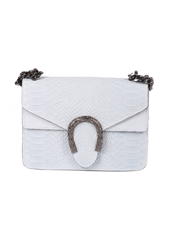 Italian Crocodile Print Chain Shoulder Strap Leather Bag-white