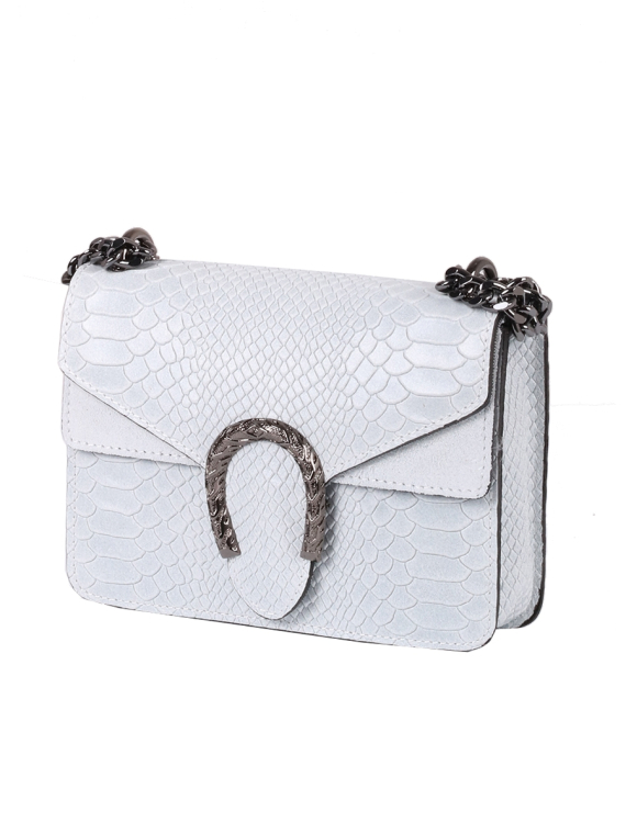 Italian Crocodile Print Chain Shoulder Strap Leather Bag-White side