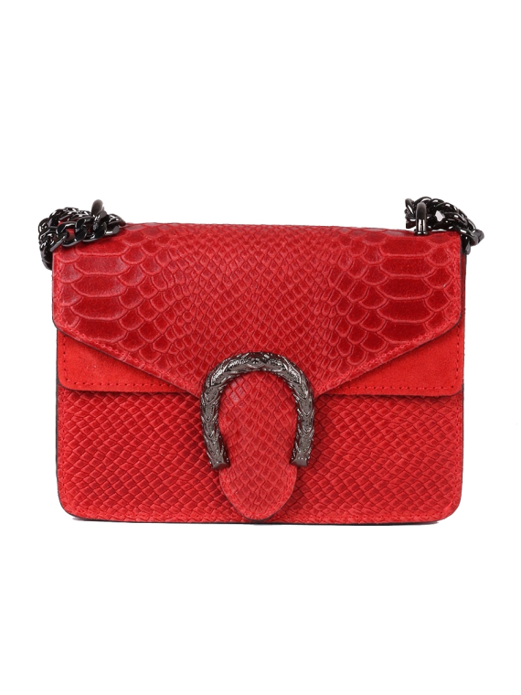 Italian Crocodile Print Chain Shoulder Strap Leather Bag-Wine