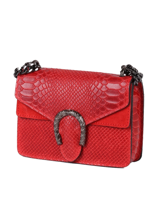 Italian Crocodile Print Chain Shoulder Strap Leather Bag-Wine side