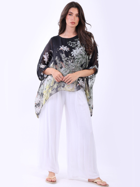 Batwing Floral Silk Top