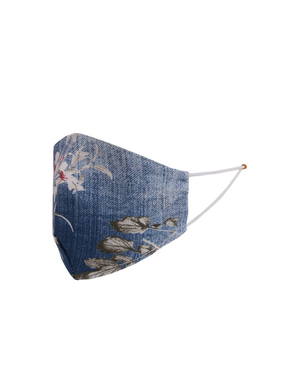 Italian Floral Print Cotton Denim Washable Anti-Virus Face Masks-Denim side