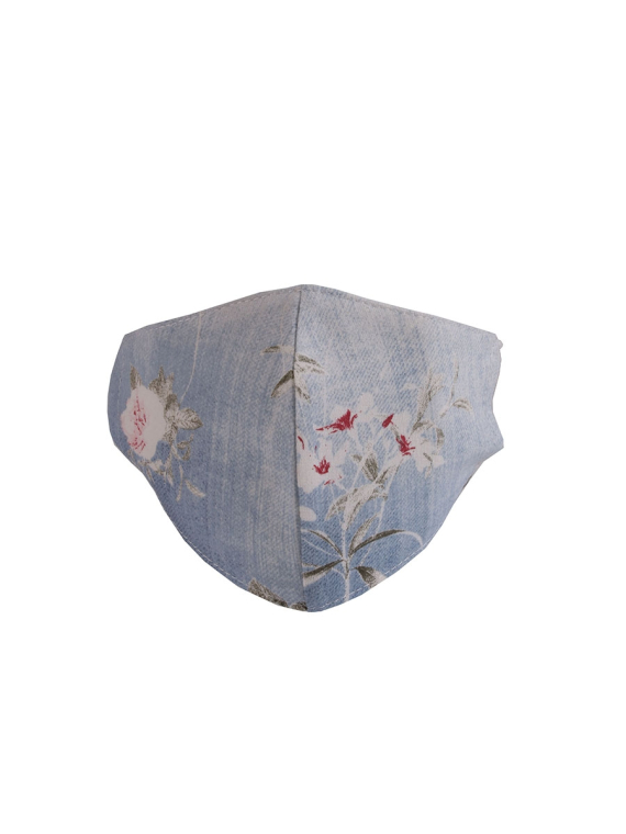 Italian Floral Print Cotton Denim Washable Anti-Virus Face Masks-Light denim