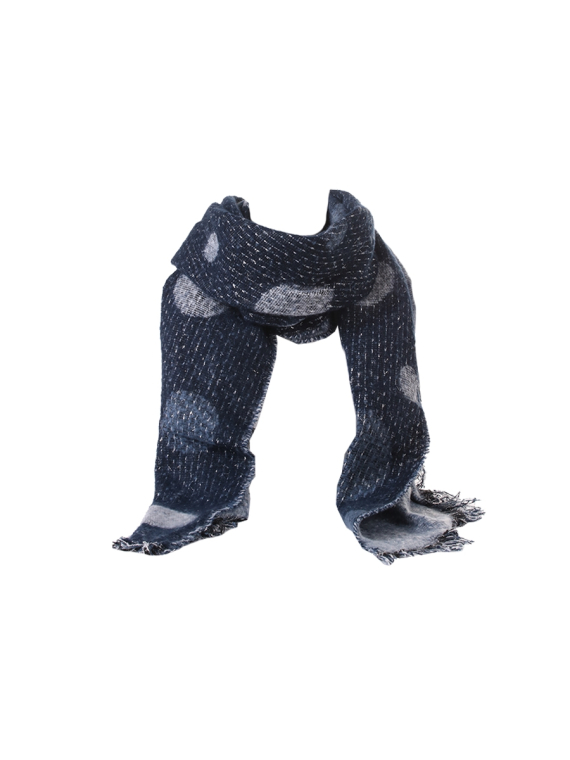 Italian Glittery Polka Dots & Strips Scarf-Navy