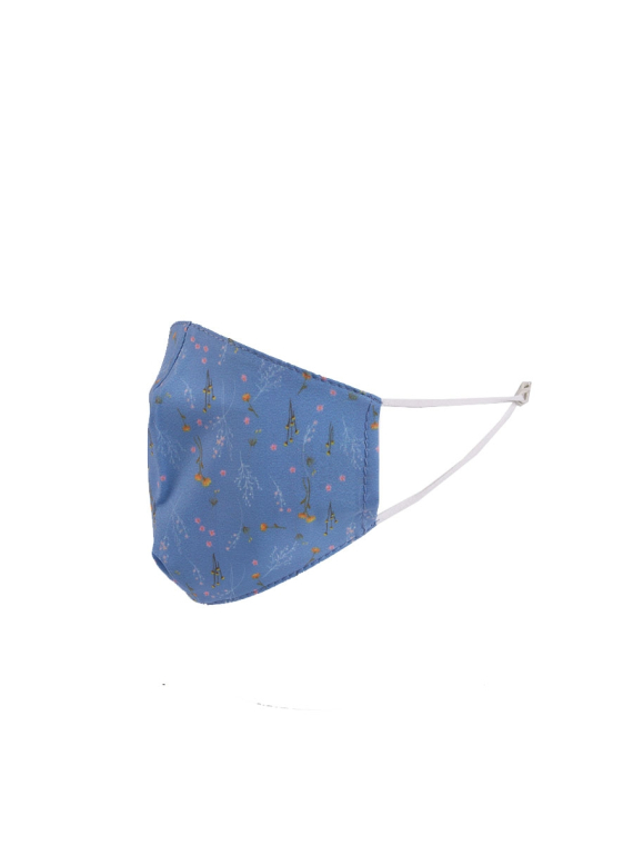 Italian Made Floral Print 2 Layered Cotton Face Masks-Denim
