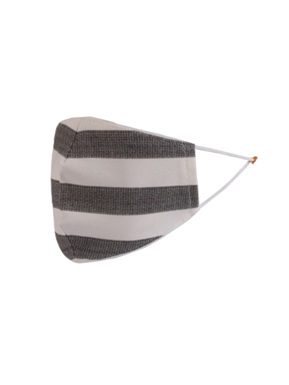 Italian Made Stripe Print Washable Cotton Face Masks-Charcoal side