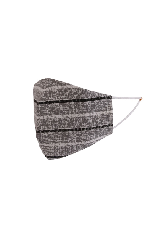Italian Made Stripy Print Unisex Cotton Face Masks-Charcoal side