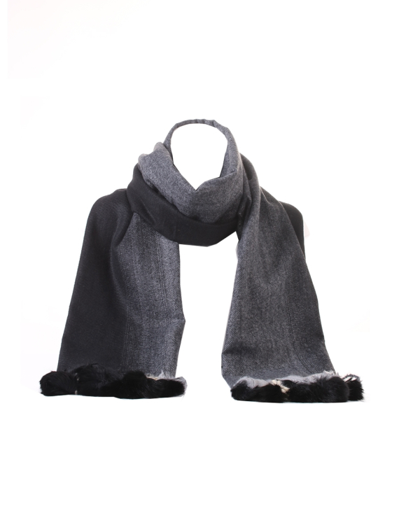 Italian Multi Shades Pom Pom Woolen Scarf-Black