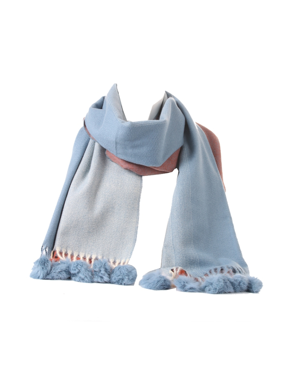 Italian Multi Shades Pom Pom Woolen Scarf-Denim