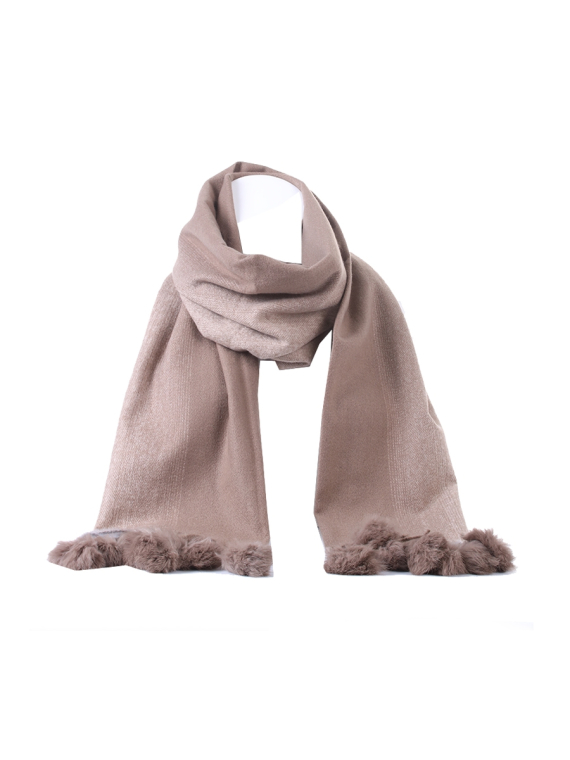 Italian Multi Shades Pom Pom Woolen Scarf-Mocha