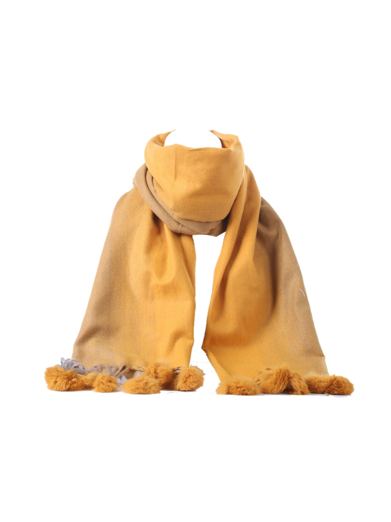 Italian Multi Shades Pom Pom Woolen Scarf-Mustard