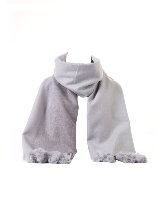 Italian Multi Shades Pom Pom Woolen Scarf-Silver