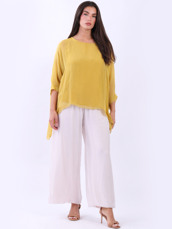 Italian Plain Batwing Silk Tunic Top