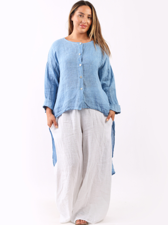 Plain Linen Lagenlook High Low Dress