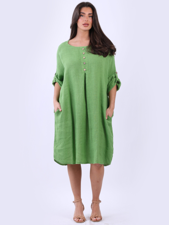 Plus Size Plain Linen Lagelook Midi Dress