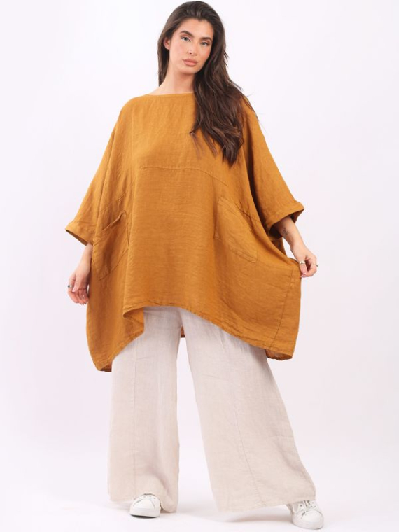 Plus Size Plain Lagenlook Linen Top