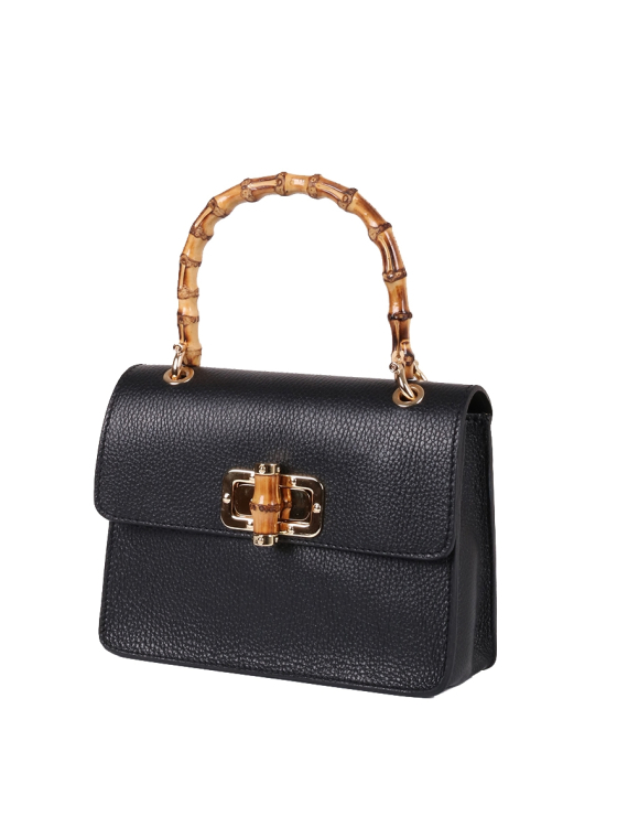 Italian Plain Suedette Leather Hand Bag-Black side