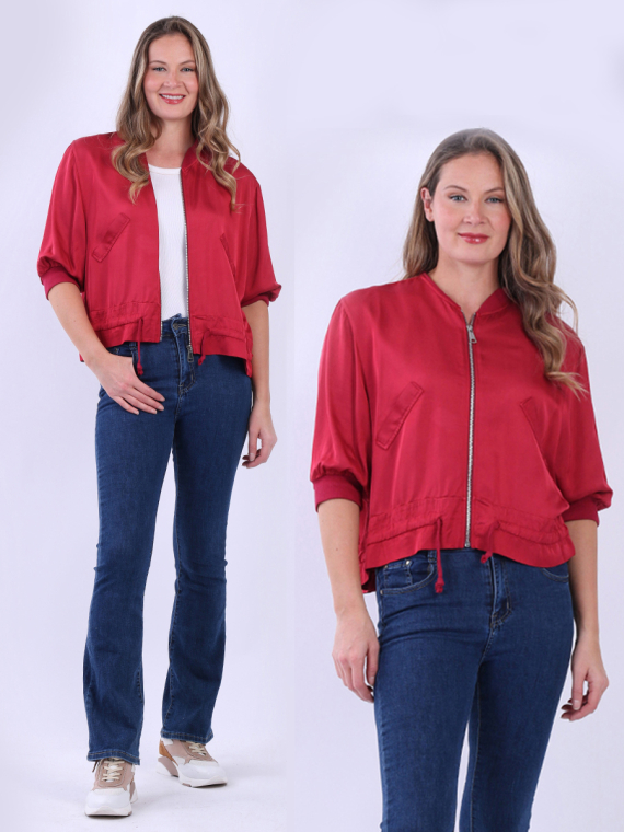 Collarless Plain Crop Jacket