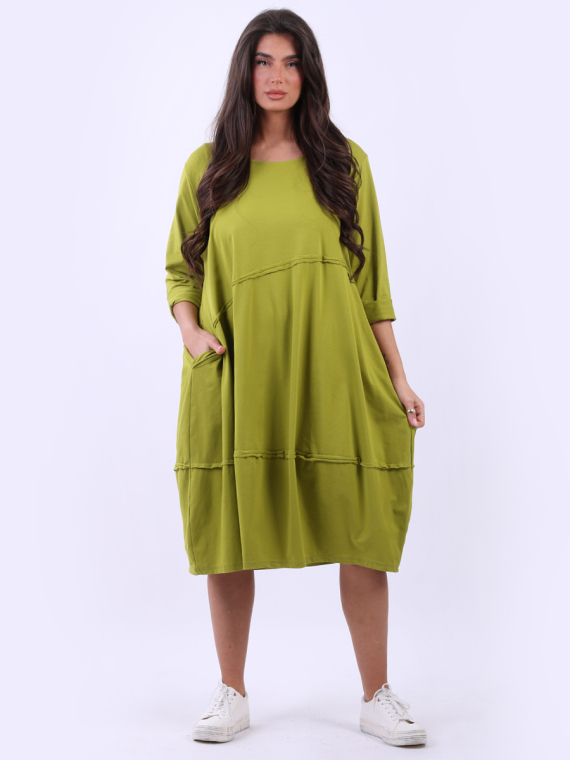 Wholesale Italian Plain Patches Side Pocket Cotton Midi Dress