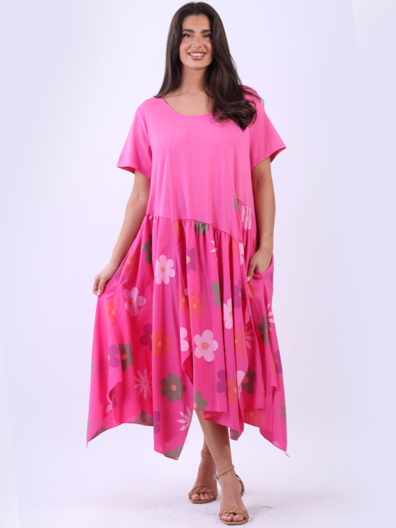 Plus Size Floral Panel Lagenlook Cotton Swing Dress