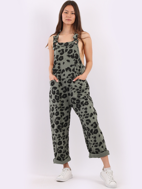 Made In Italy Leopard Print Cotton Lagenlook Dungaree