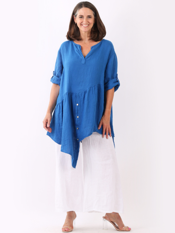 Asymmetric Ruffle Hem Linen Tunic Dress