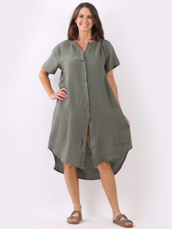 Wholesale Made In Italy Plain Linen Lagenlook High Low Slouchy Dress