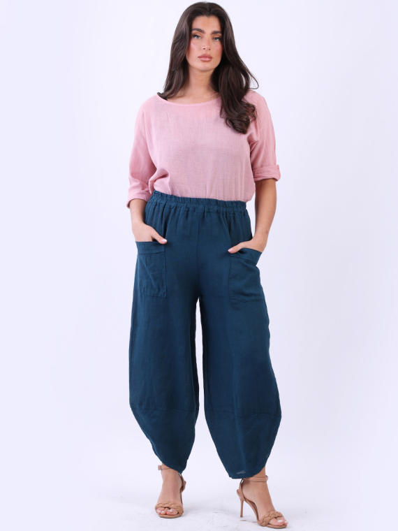 Wholesale Made In Italy Plain Linen Loose Slouchy Trouser