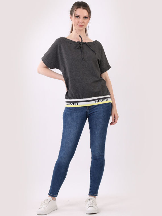 Plain Ribbed Hem Cotton Crop Tee